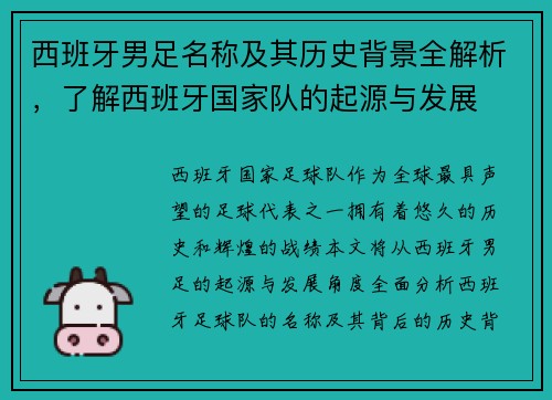 西班牙男足名称及其历史背景全解析，了解西班牙国家队的起源与发展